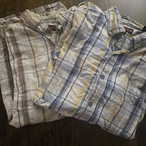 (2)Wolverine Men's Casual Plaid Button-Down Shirt - Blue, Yellow, and Brown